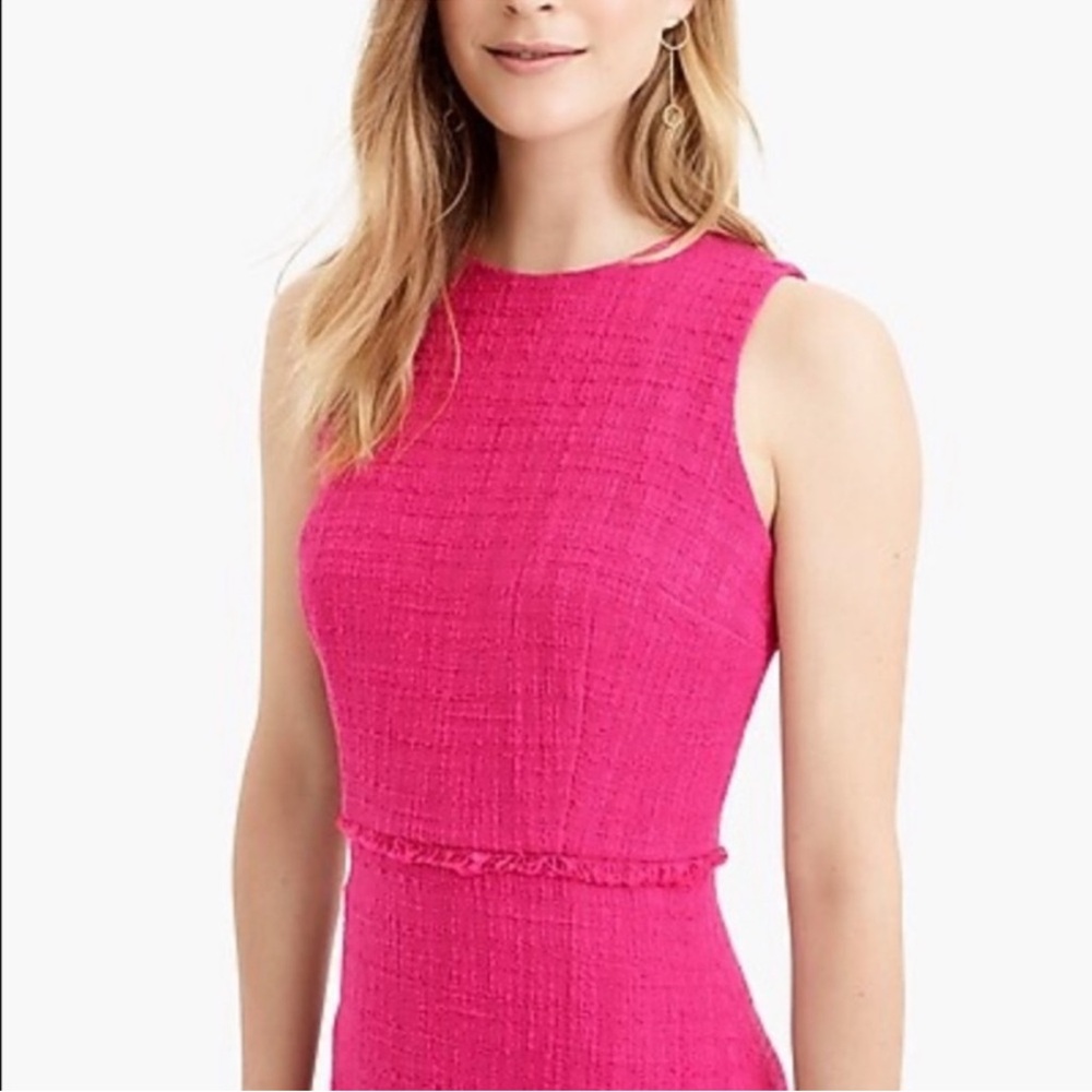 J.Crew Pink Fluted Hem A-Line Fringe Detail Textured Cotton Tweed Dress - 6 - Picture 3 of 10